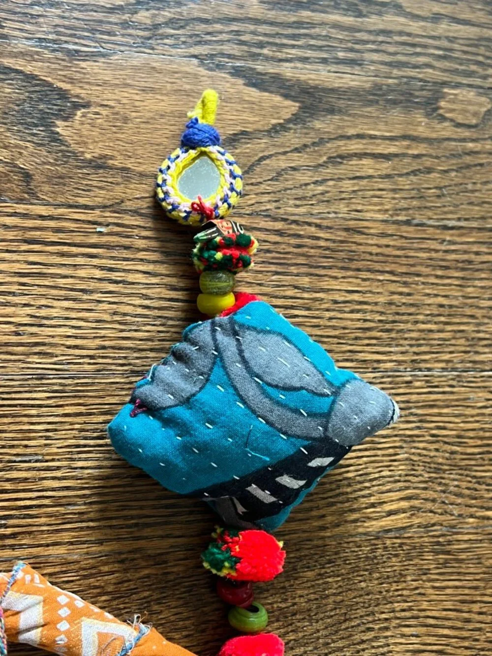 Boho Dreamcatcher Wall Hanging Kantha Sari Fabric Beads Pom Poms 29 in Shop NOS
